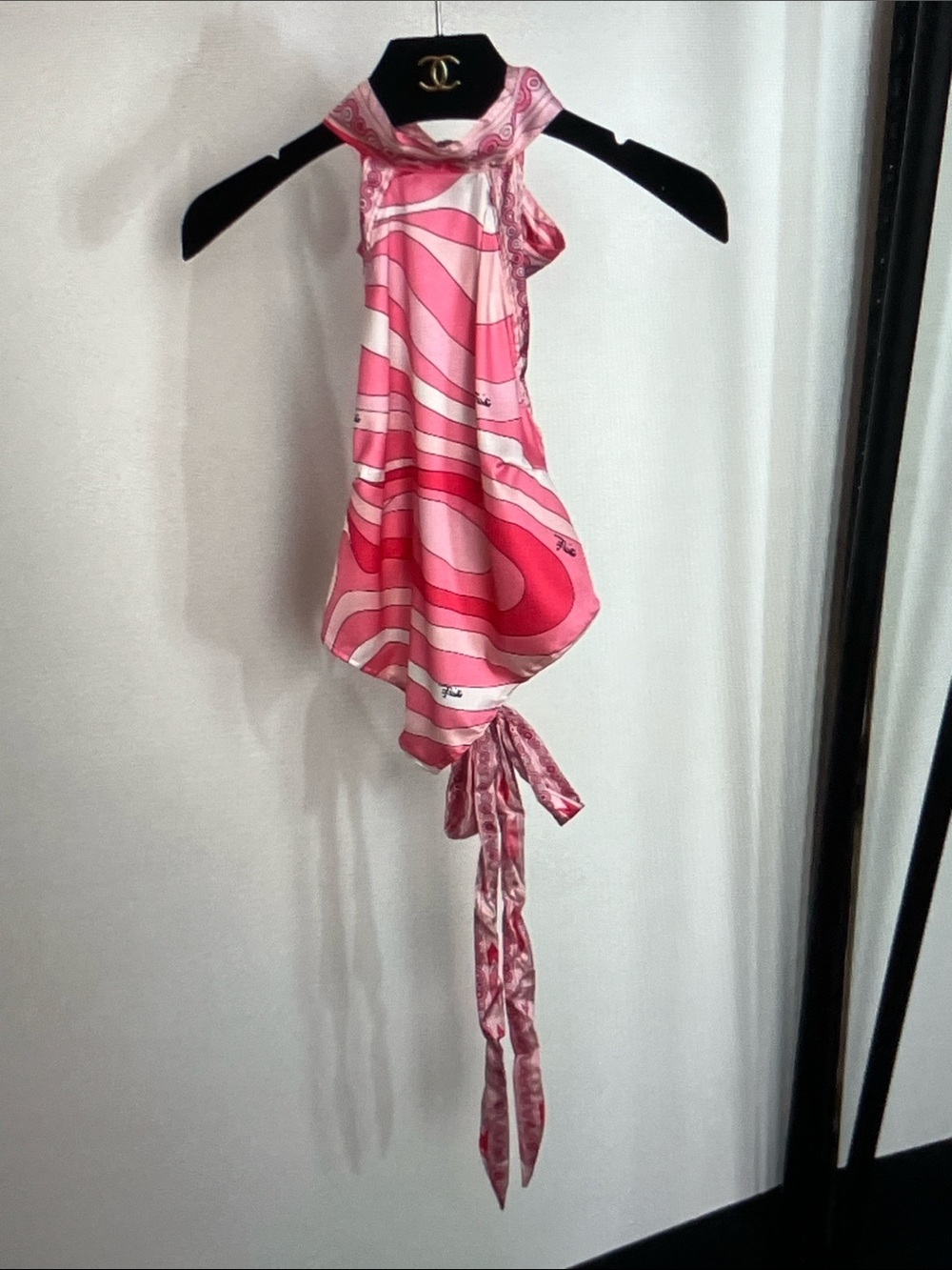 Emilio Pucci Pink Swirl Silk Halter Tie Tank Top